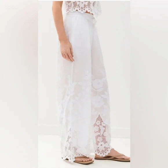 Flora Pant - White Beachside Broderie Pants & Jumpsuits